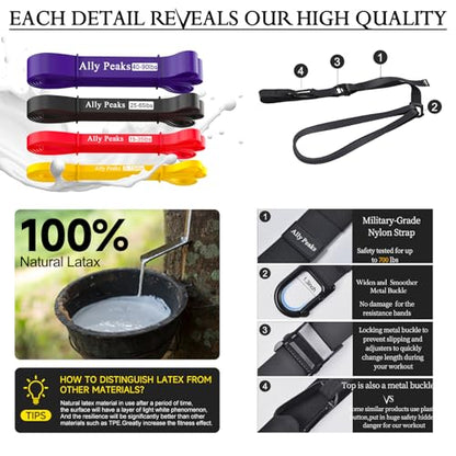 Ally Peaks Pull Up Assistance Bands，Heavy Duty Resistance Band for Pull Up Bar，Adjustable Weight/Size with Fabric Feet/Knee Rest Pull up bands,Up to 410lbs Assistance，resistance bands and assist bands - style: 4 resistance bands+Fabric Feet