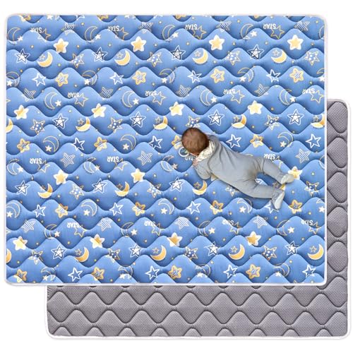 36" x 36" Foldable Baby Play Mat, Odorless Premium Foam Microfiber Floor Mat, Hypoallergenic Non‑Slip Washable for Infants Toddlers, Playpen, Tummy Time & Travel - color: B-blue Sky, size: 36" X 36"