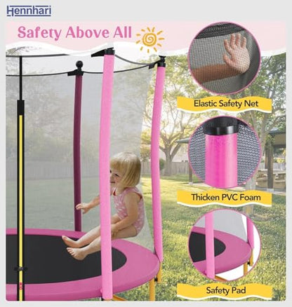 5 FT Kids Trampoline with Safety Enclosure Net, Indoor Outdoor Toddler Trampoline with U-Shaped Legs & Foam Poles, Mini Trampoline for Kids