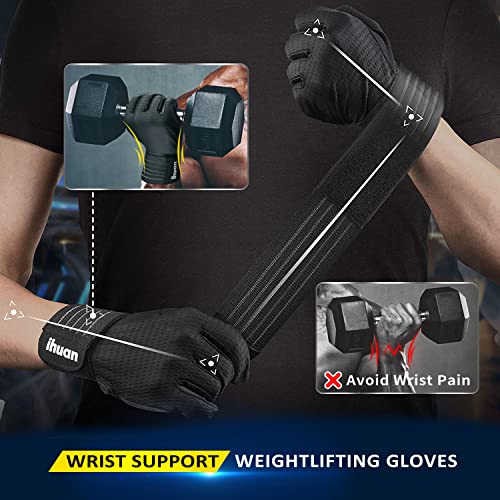 ihuan Workout Gloves for Men Full-Finger: Weight Lifting for Men, Gym Full Hand Gloves for Weightlifting, Deadlift - size: Large