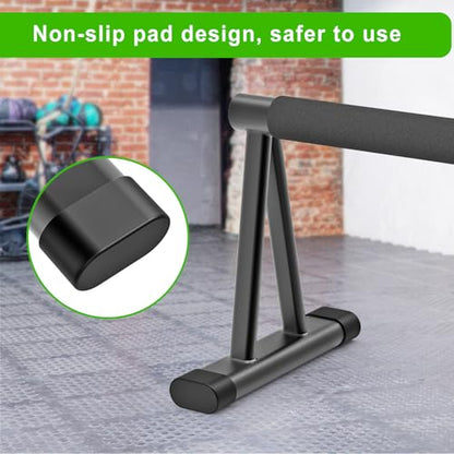 Dolibest Push Up Bar, 12'' High Parallettes Bars with 8 Rubber Feet & Foam Handle, Dip Bars with Stable Triangle Base for Calisthenics, Handstand, Gym & Home Exercise, Easy Assembly (600LB)