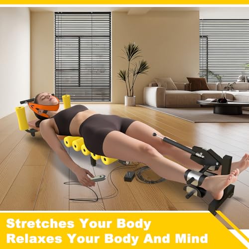 Fitness Full Body Traction Table, Massage Cervical Traction Bench & Lumbar Traction Bed, Home Stretch Decompression Machine for Tension Relief, Lumbar Stretching - color: Brown