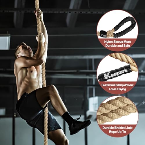 Climbing Rope Gym Exercise Ropes - 1.5 Inch Diameter 10FT 15FT 20FT 25FT 30FT 35FT 40FT 50FT Climb Rope for Fitness & Strength Training, Workout Climbing Rope for Adults Home Indoor or Outdoor - style: 1.5 Inch-15ft