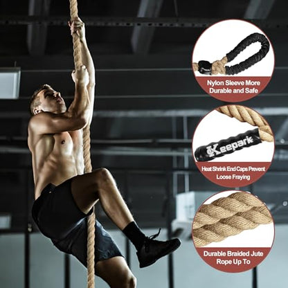 Climbing Rope Gym Exercise Ropes - 1.5 Inch Diameter 10FT 15FT 20FT 25FT 30FT 35FT 40FT 50FT Climb Rope for Fitness & Strength Training, Workout Climbing Rope for Adults Home Indoor or Outdoor - style: 1.5 Inch-15ft