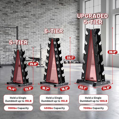 Papababe Dumbbell Stand, A-Frame Weight Storage Rack for Dumbbells, Barbell Holder, Heavy Duty Dumbbells Storage with T Bar Row Attachment for Home Gym (Dumbbell Rack Stand Only) - style: 5 Tier-300LBS Capacity