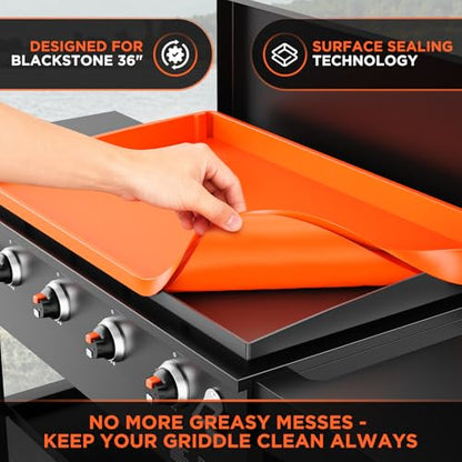 36" Silicone Griddle Mat for Blackstone 36 Inch Grill, Heavy Duty Food Grade Silicone Cover, All-Season Dirt & Rust Protection - size: 36" x 22" x 2.4"