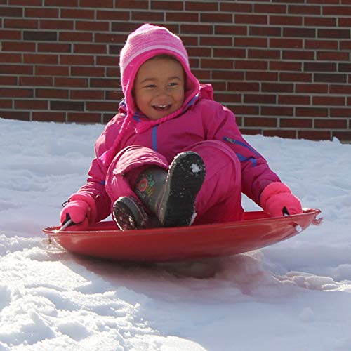 Flexible Flyer Steel Saucer Sled – Classic Red Round Metal Kids Snow Sled with Nylon Rope Handles, Heavy Duty Snow Disc for Children and Adults Ages 5 and Up