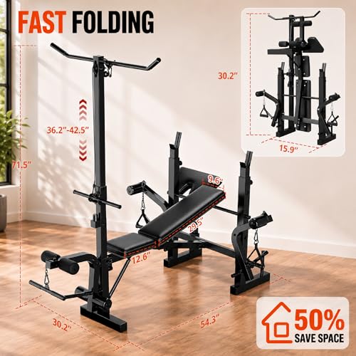 Adjustable Weight Bench, Foldable Flat Incline Decline Workout Bench & All-in-One Home Gym Training Station, Multi-Style & Weight Capacity Optional for Full Body Strength Training