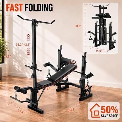 Adjustable Weight Bench, Foldable Flat Incline Decline Workout Bench & All-in-One Home Gym Training Station, Multi-Style & Weight Capacity Optional for Full Body Strength Training