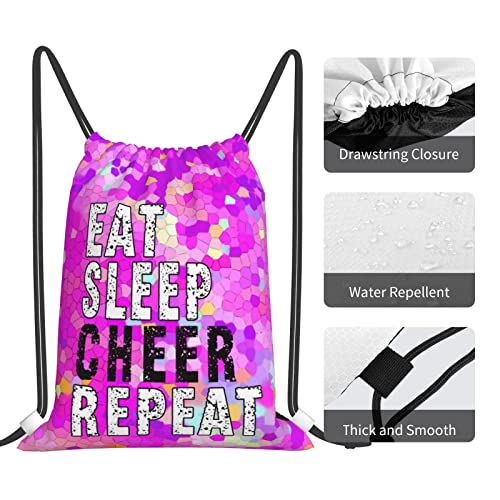 Drawstring Backpack Gym String Bag Sports Drawstring Sackpack For Women Men - color: New Eat Sleep Cheer Repeat