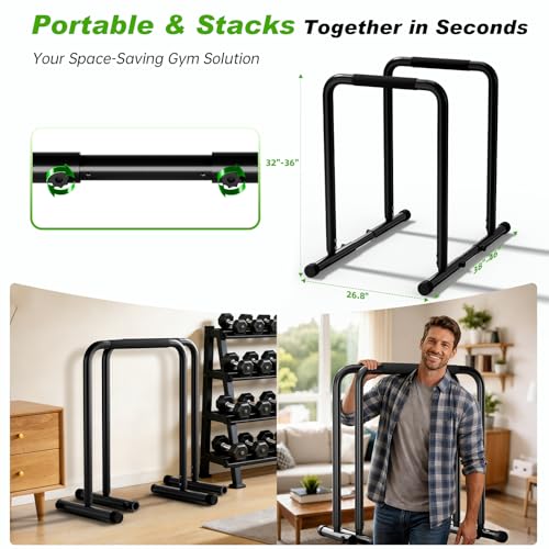 Dip Bar with Dual Inner Connectors, Adjustable Height & Width Parallel Bars, 1100LBS Heavy Duty Calisthenics Bars, Stable Design Calisthenics Equipment Dip Bars for Home Strength Training