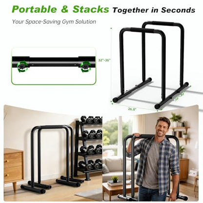 Dip Bar with Dual Inner Connectors, Adjustable Height & Width Parallel Bars, 1100LBS Heavy Duty Calisthenics Bars, Stable Design Calisthenics Equipment Dip Bars for Home Strength Training