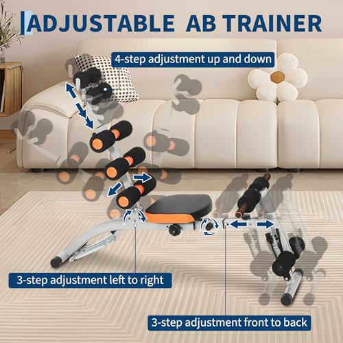 Multifunctional Ab Machine, Adjustable Sit Up Bench, Core Workout Bench for Abdominal Training, Foldable Home Gym Fitness Equipment with Ergonomic Back Support, Full Body Exercise