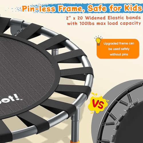 Premium 3FT Foldable Toddler Trampoline for Kids Ages 3-6, 36 Inch ASTM Certified Mini Trampoline with Adjustable Handle, 100 lbs Capacity, Quiet Elastic Bands, Safe for Indoor Outdoor Use - style: Classic New