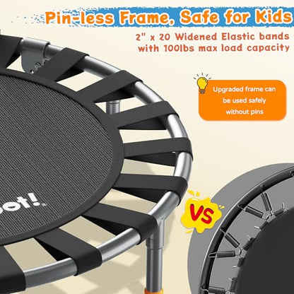 Premium 3FT Foldable Toddler Trampoline for Kids Ages 3-6, 36 Inch ASTM Certified Mini Trampoline with Adjustable Handle, 100 lbs Capacity, Quiet Elastic Bands, Safe for Indoor Outdoor Use - style: Classic New