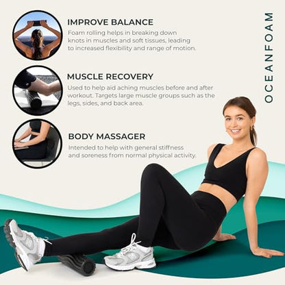Ripple Travel Foam Roller (11" x 3.35") Firm Mini Foam Roller for Physical Therapy, Deep Tissue Massage, Back Pain - High Density, Ergonomic Wave Textured - Yoga, Pilates, Exercise (Black) - color: Black