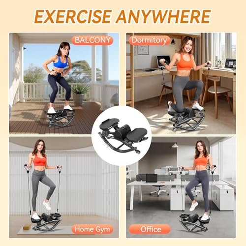 Rock Stepper with Digital Monitor, Low-Impact Compact Rock Stepper Side to Side with Resistance Bands, 360 LBS Weight Capacity, Portable Stair Stepper for Home, Apartment, Dormitory, Office