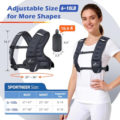 Sportneer Adjustable Weighted Vest Woman: 6-10lb/10-18lb Weighted Vests - color: Black, size: 6-10 lbs