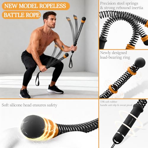 Ropeless Battle Ropes for Exercise Workout Rope, Portable Workout for Home Gym, Exercise Battle Ropes for HIIT Workouts, Low-Impact Cardio Training (Black with Ring) - style: Black with ring