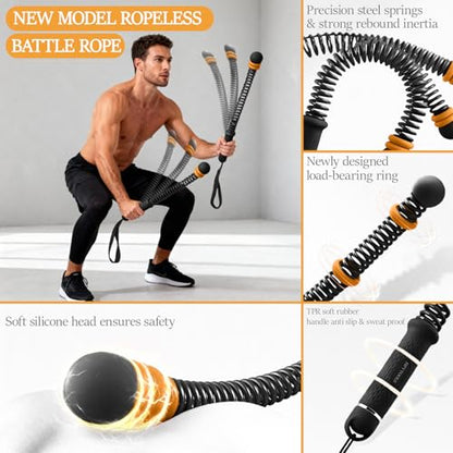 Ropeless Battle Ropes for Exercise Workout Rope, Portable Workout for Home Gym, Exercise Battle Ropes for HIIT Workouts, Low-Impact Cardio Training (Black with Ring) - style: Black with ring