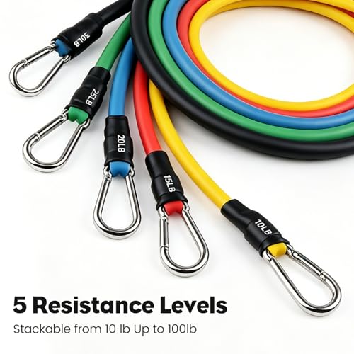 Resistance Bands Set, Himaly Exercise Bands Strength Training Fitness Bands Workout Elastic Bands with Legs Ankle Straps, Door Anchor, Handles & Carry Bag for Home Outdoor Workouts