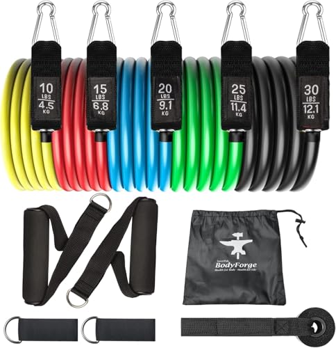 BodyForge Resistance Bands, Exercise Bands, Resistance Bands for Working Out, Work Out Bands with Handles for Men and Women Fitness, Strength Training Home Gym Equipment - size: 4 Pack