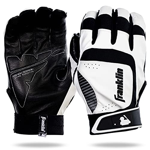 Franklin Sports MLB Baseball Batting Gloves - Shok-Sorb X Batting Gloves for Baseball + Softball - Adult + Youth Padded Non-Sting Batting Glove Pairs - Multiple Colors + Sizes - color: White/Black, size: Adult Large