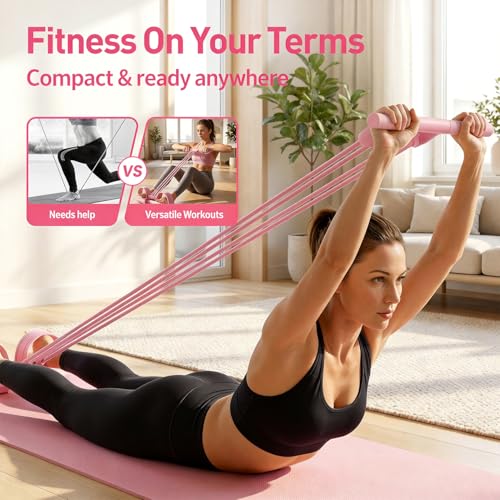 3 in 1 Adjustable Pedal Resistance Band, 8-Tube Natural Latex Tension Rope, Multifunctional Sit-Up Trainer for Full-Body Workout, Fat Loss & Muscle Shaping
