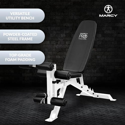 Marcy Foldable Full-Body Workout Bench with Adjustable 6-Position Backrest & Leg Extension - Compact Incline Decline Weight Bench Station for Home Gym Strength Training