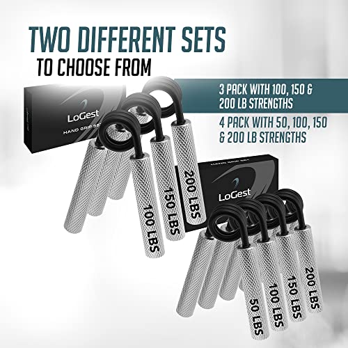 Logest Metal Hand Grip Set, 100LB-200LB 3 Pack 50LB-200LB 4 Pack No Slip Heavy-Duty Grip Strengthener with Gift Box, Great Wrist & Forearm Hand Exerciser, Home Gym, Hand Gripper Grip Strength Trainer