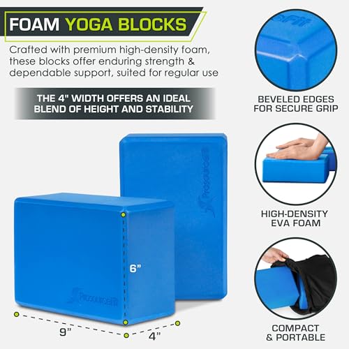 ProsourceFit Foam Yoga Blocks, High Density EVA Yoga Bricks 4”x 6” x 9” (Set of 2)
