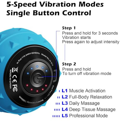 5-Speed Vibrating Massage Ball: Silicone Electric Massager with Auto Shut-Off, Physical Therapy Ball for Fitness, Mobility, and Relaxation, Wellness Gift (Blue) - color: Blue