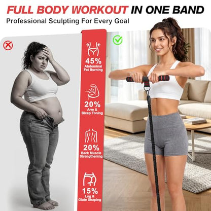 WOQQW Multifunction Pedal Resistance Band with Handle, Upgraded 3 Tube Adjustable Foot Resistance Bands for Core, Arm, Legs, Body Puller Trainer - Sit Up Exercise Equipment for Women Men
