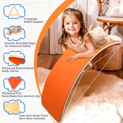 Wooden Wobble Balance Board for Kids, Balance Beam Rocker Board for Toddlers Adults, Montessori Waldorf Learning Toys for Yoga Exercise