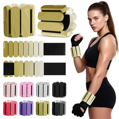 Wrist Weights – Ankle Wrist Weights for Women & Men – Adjustable Weighted Bangles Set (1 lb Each) | Arm and Leg Weights for Yoga, Pilates, Running & Walking - color: Gradual Green