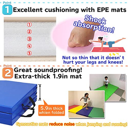 KaRaDaStyle Gymnastics Mat Folding Stretch Mats 71"x31"x2" Exercise Muscle Training Children Play Horizontal Bar Mat Yoga Sports Soundproof Home Use - color: AquaBlue/3-fold