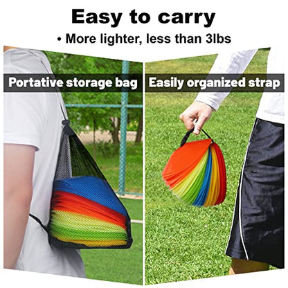 60-Pack Soccer Cones - Agility Flat Disc Cones with Carry Bag & Strap - Small Training Field Markers for Football Basketball Lacrosse - Indoor/Outdoor Sport Drills