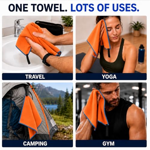 Backpacking Ultralight Quick Dry Microfiber Soft Fast Drying Hand and Face Towel Wash Cloth Camping Yoga Hiking Active Lifestyle Small (Orange, Small)