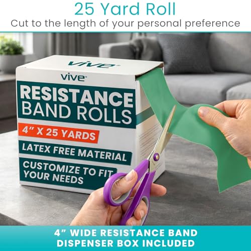 Vive Professional Resistance Bands - 25 Yard Non-Latex Roll for Physical Therapy, Lower and Upper Body Exercise Workout - Straight Elastic for Strength Training, Rehabilitation, Women, Men - color: Green