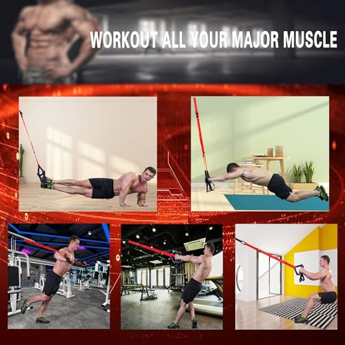 Bodyweight Resistance Training Straps, Complete Home Gym Fitness Trainer kit for Full-Body Workout, Included Door Anchor, Extension Strap, Fitness Guide