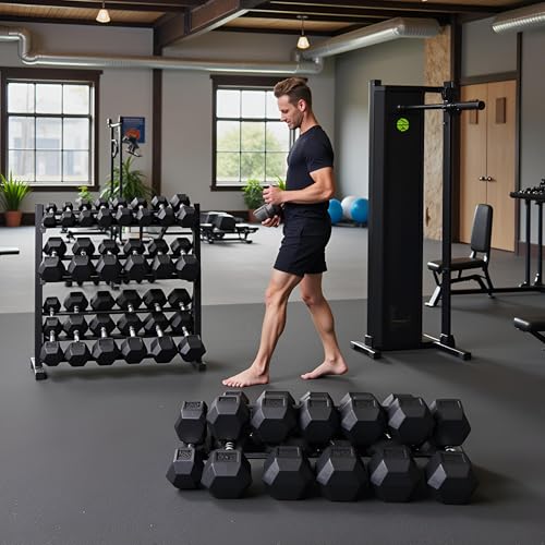 Hex Dumbbell Set with Rack - Rubber Coated Weight Set Pairs, 3-Tier Storage Rack for Home Gym Fitness Equipment 250/350/450/550 lbs - size: 450 lbs with rack