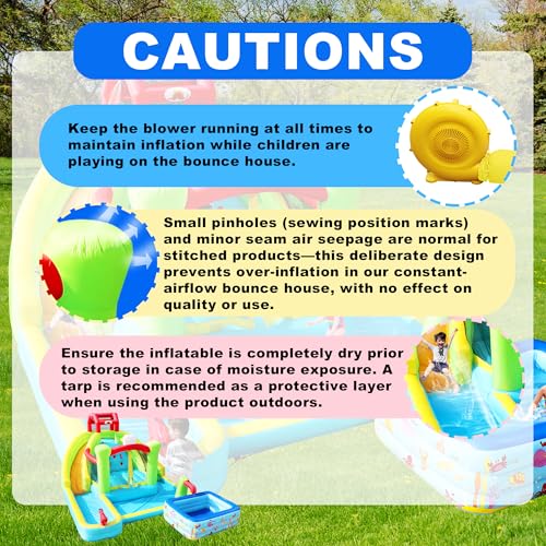 WELLFUNTIME Inflatable Water Double Slides Park with Blower, Bouncy Castle with Rock Climbing, Jumping Area for Basketball