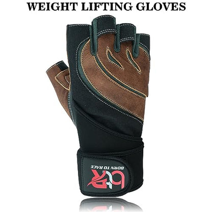 Weight Lifting Leather Padded Gloves for Men and Women Fingerless Body Building Long Wrist Support Training Gym Exercise Powerlifting Gloves Unisex Design