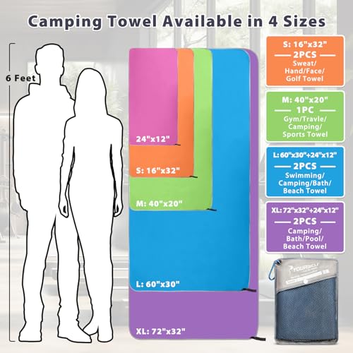 2 Pack Microfiber Camping Towel, Quick Dry Towel, Soft Absorbent Compact Travel Gym Workout Sweat Towel for Beach Yoga Swim Travel Camping Hiking Backpack Essentials (S:32"x16")