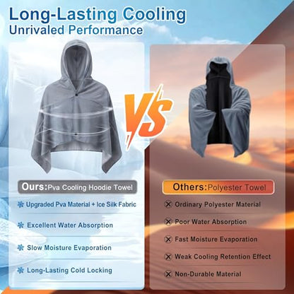 Cooling Hooded Beach Towel Cloak for Men Women - UPF 50+ Sun Proteciton Double Layer PVA Fabric Cool Towel Cape, Instant Cooling Soft Ice Towelfor Beach Yoga Camping (Gray) - color: Gray