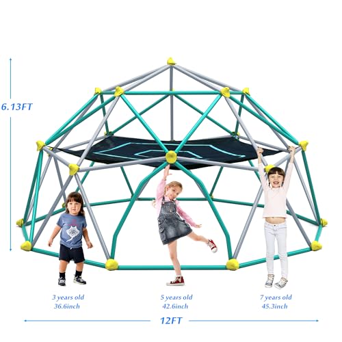 Merax 12FT Climbing Dome with Hammock, Outdoor Geometric Dome Climber Play Center for Kids 3-10 Supporting 1000 lbs, Easy Assembly Jungle Gym