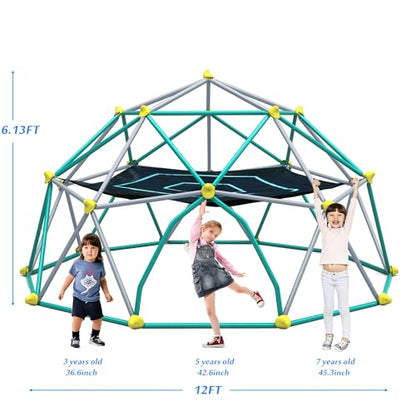 Merax 12FT Climbing Dome with Hammock, Outdoor Geometric Dome Climber Play Center for Kids 3-10 Supporting 1000 lbs, Easy Assembly Jungle Gym