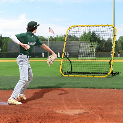 Baseball Rebounder Net, 4x4.5FT Volleyball Pitchback with 3 Adjustable Angles, Baseball & Softball Bounce Back Net for Ground, Line Drive, Fly Ball Return Settings Fielding Trainer