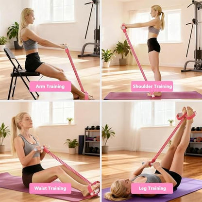 8-Tubes Pedal Resistance Band with Handle, Multifunction Exercise Rope for Working Out, Foot Pedal Resistance Band for Abdomen, Waist, Arm, Leg, Purple - color: Pink