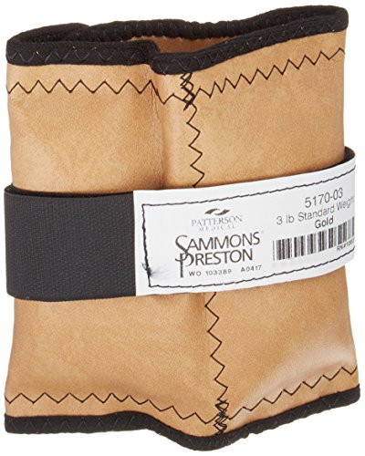 Sammons Preston Cuff Weight, 3 lb, Gold, Velcro Strap & D-Ring Closure, Grommet for Easy Hanging, Lead Free Steel Ankle & Wrist Weights, For Strength Building & Injury Rehab, Sold Individually